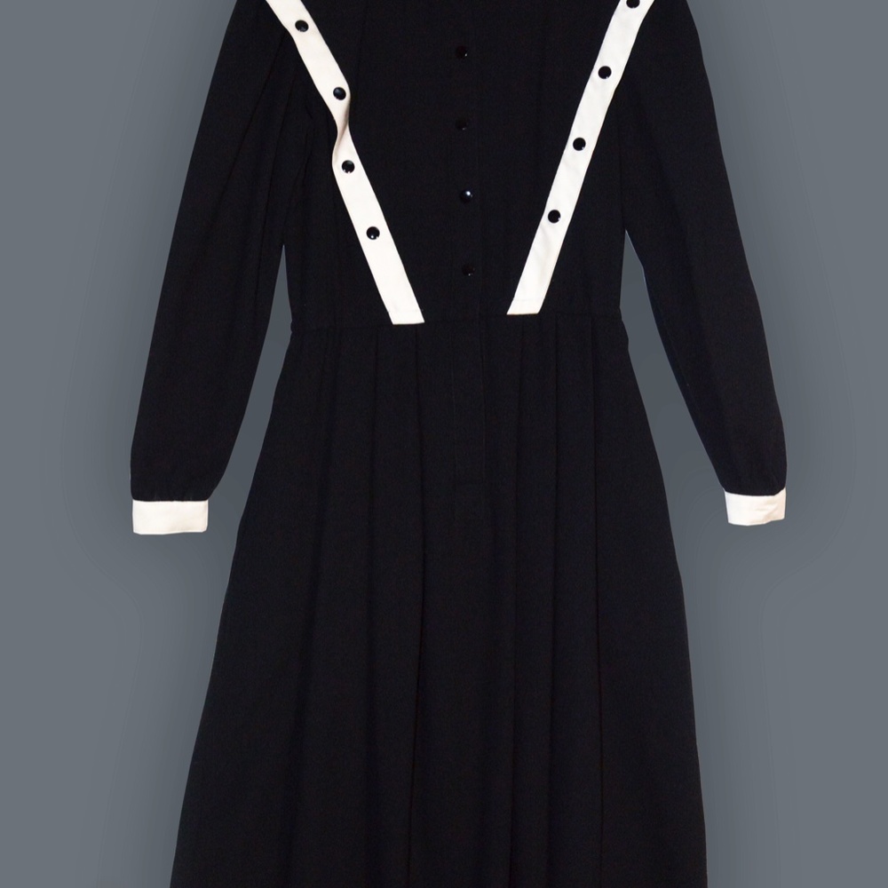 Vintage 1980s Black and White Midi Dress - Picture 5 of 7